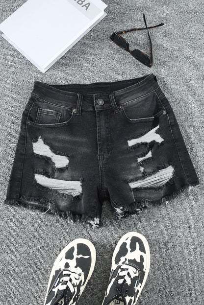 Raw Hem Distressed Denim Shorts