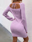 Tie Back Square Neck Long Sleeve Sweater Dress