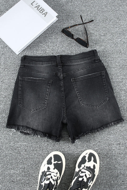 Raw Hem Distressed Denim Shorts