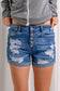 Distressed Button Fly Striped Lining Denim Shorts