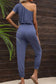 Drawstring Waist One-Shoulder Jumpsuit with Pockets