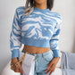 Tiger Print Mock Neck Cropped Sweater