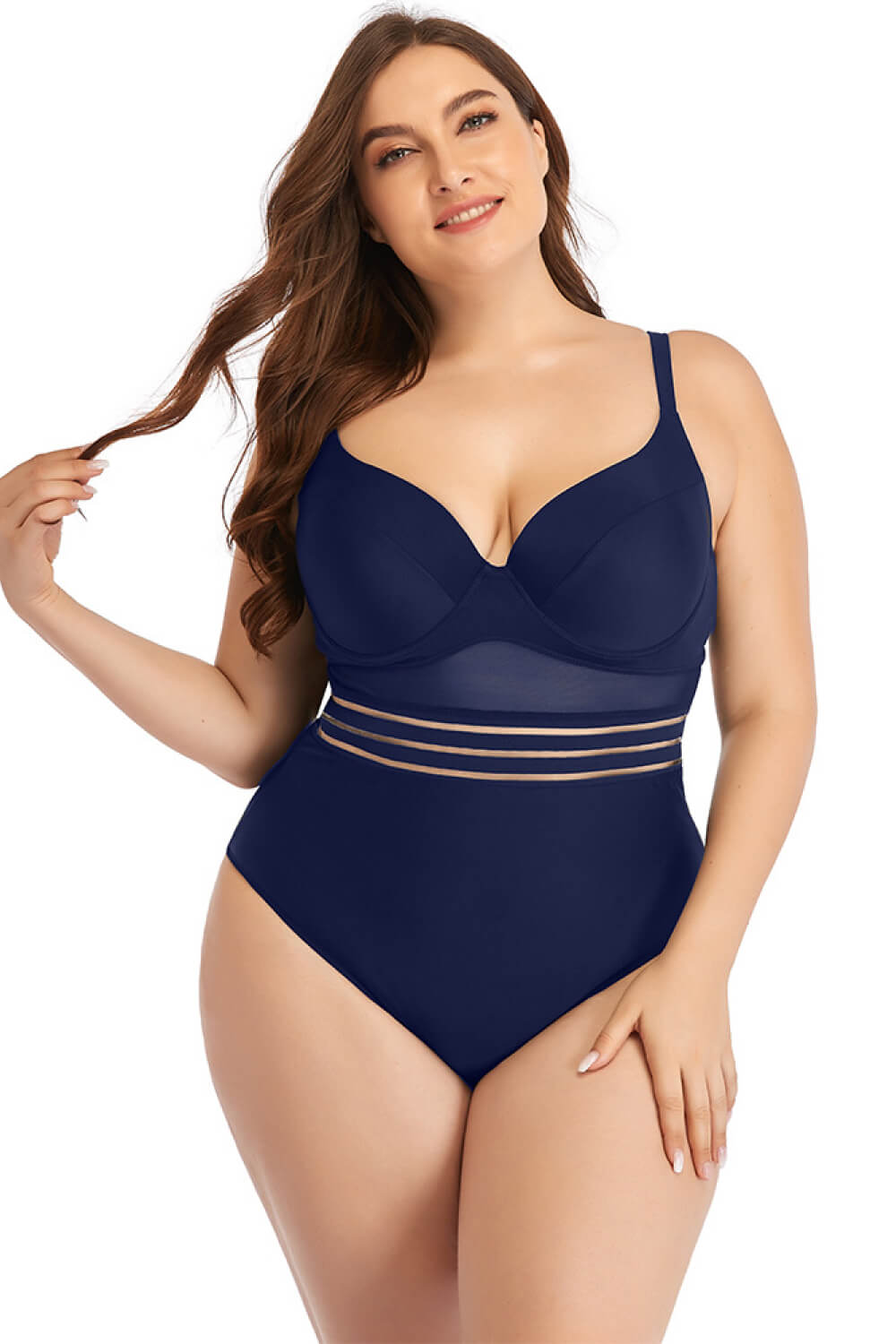 Plus Size Spliced Mesh Tie-Back One-Piece Swimsuit