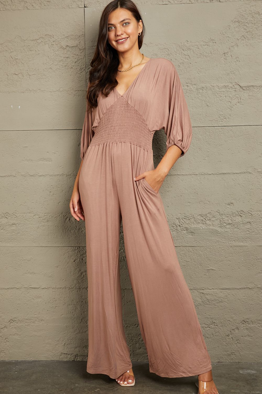 Culture Code Plus Size Smocking Waist Jumpsuit