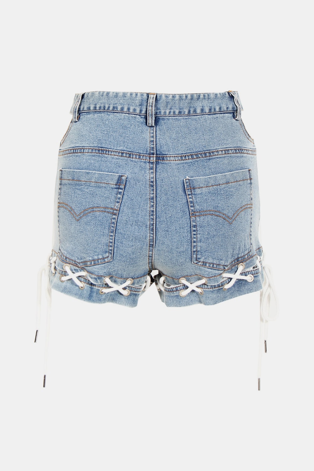 Lace-Up Cutout Denim Shorts