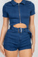 Belted Zip-up Denim Romper