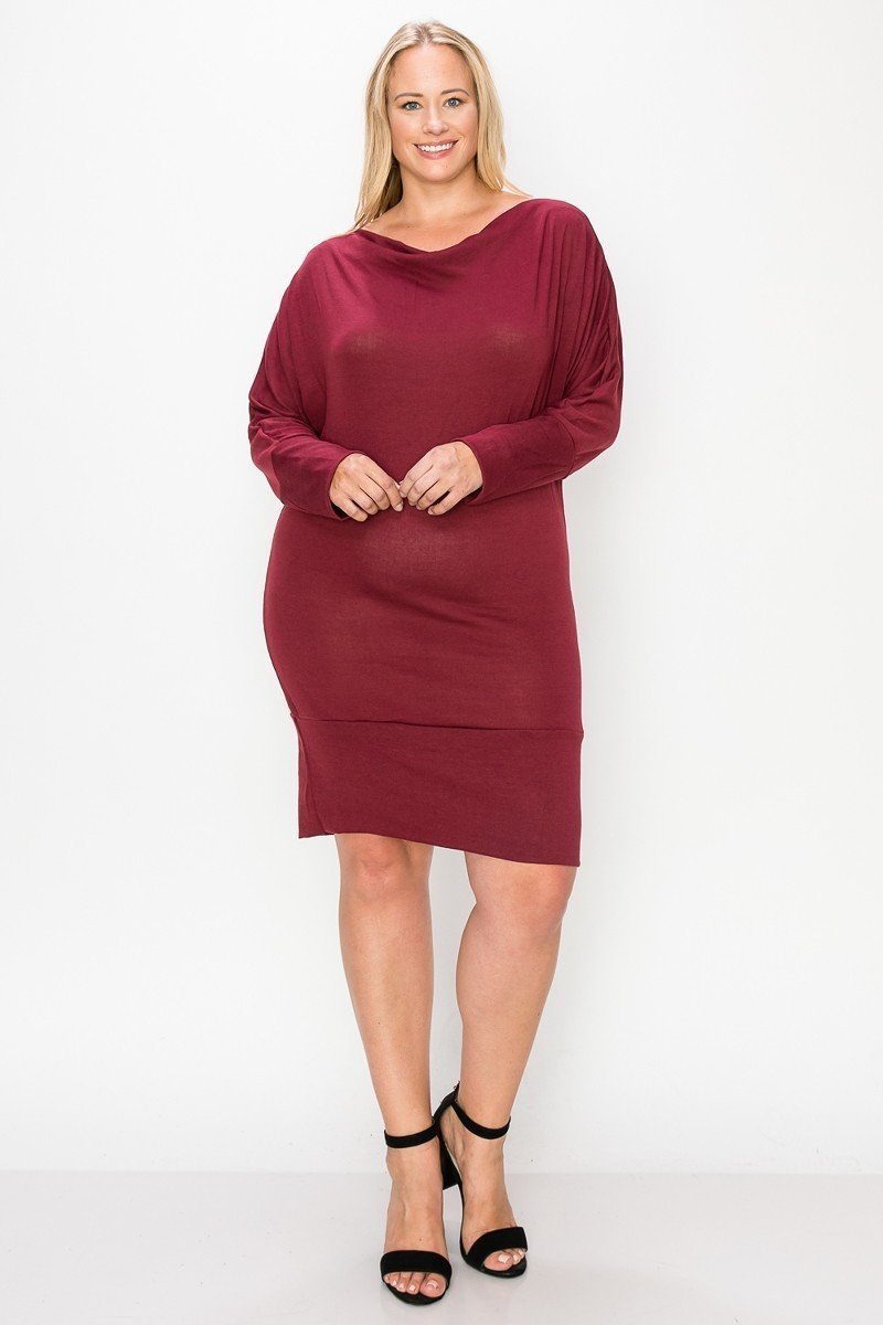 Draped Neck Long Sleeve Dress Plus Size