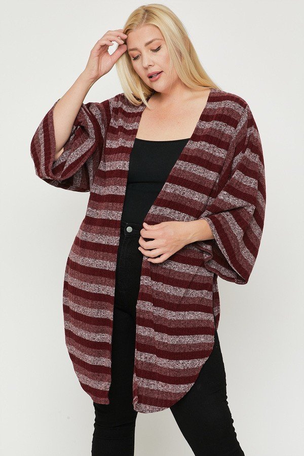 Multi-color Striped Cardigan Plus Size