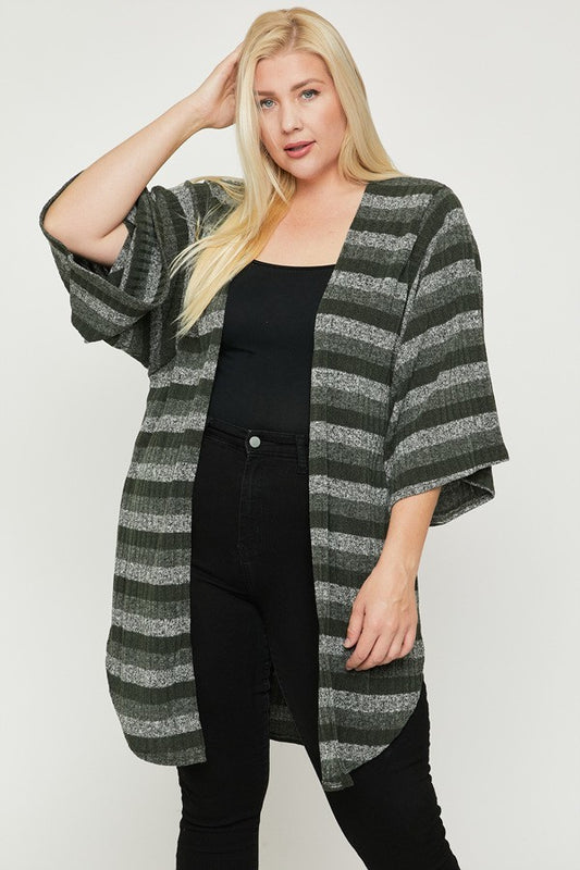 Multi-color Striped Cardigan Plus Size