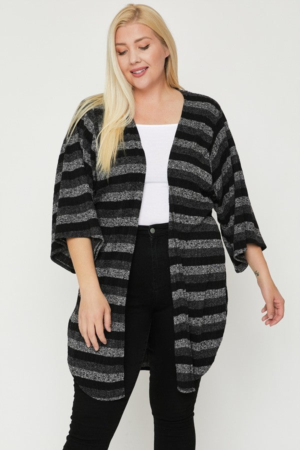 Multi-color Striped Cardigan Plus Size