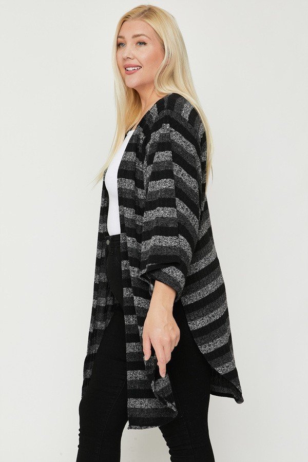 Multi-color Striped Cardigan Plus Size