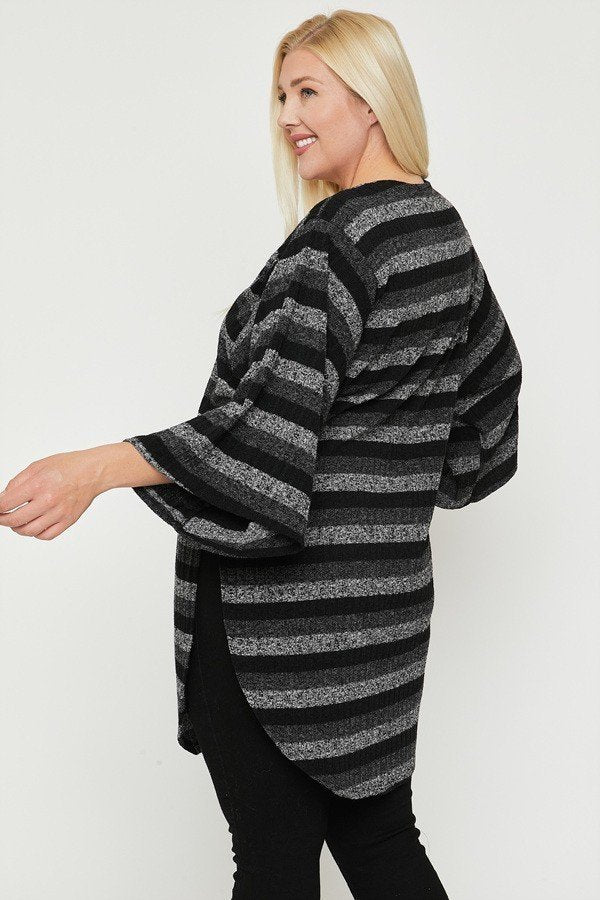 Multi-color Striped Cardigan Plus Size