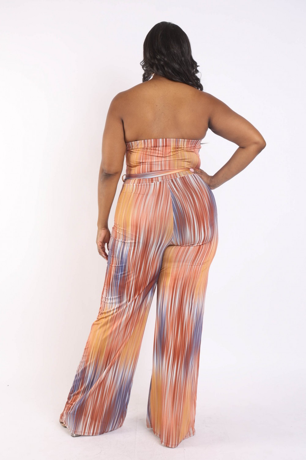 Printed Tube Jumpsuit With Self Belt Plus Size