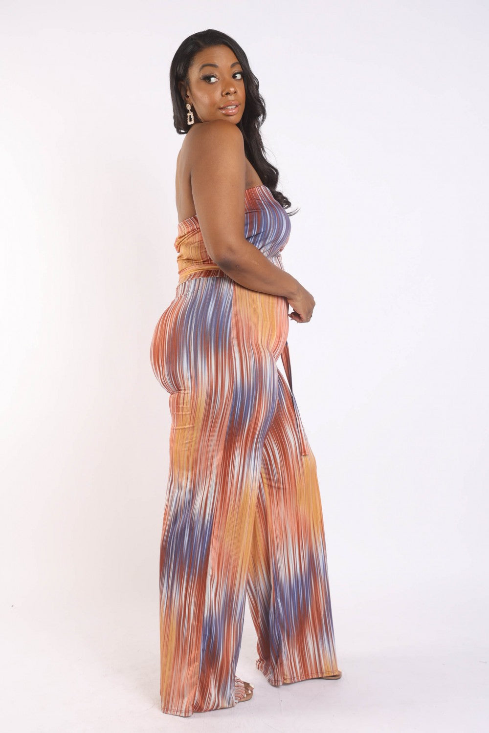 Printed Tube Jumpsuit With Self Belt Plus Size