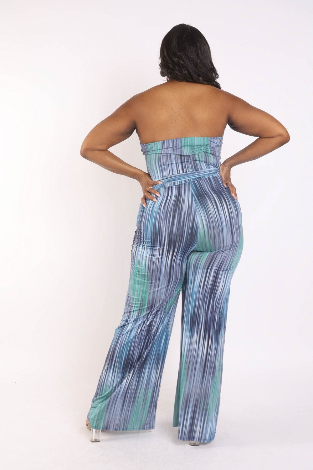 Printed Tube Jumpsuit With Self Belt Plus Size