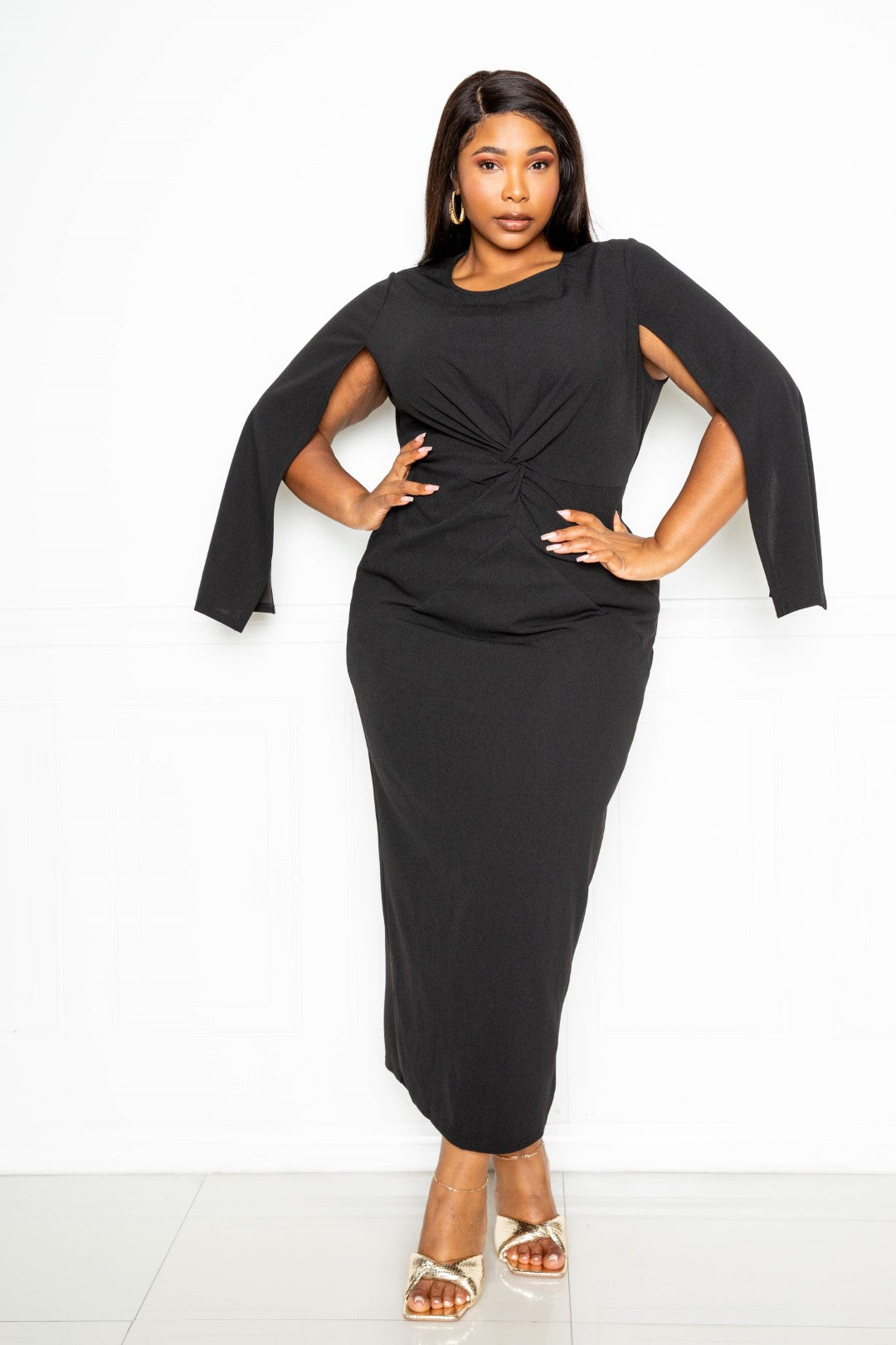 Plus Size Cape Sleeve Dress With Knot Detail