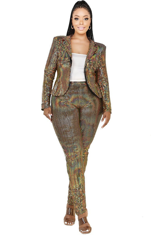 Plus Size Disco Metallic Sequins 2 Piece Jacket Set