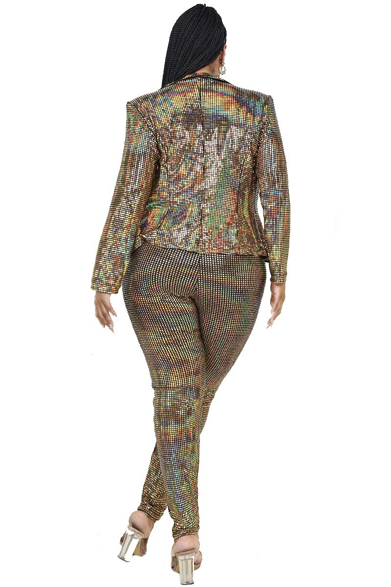 Plus Size Disco Metallic Sequins 2 Piece Jacket Set