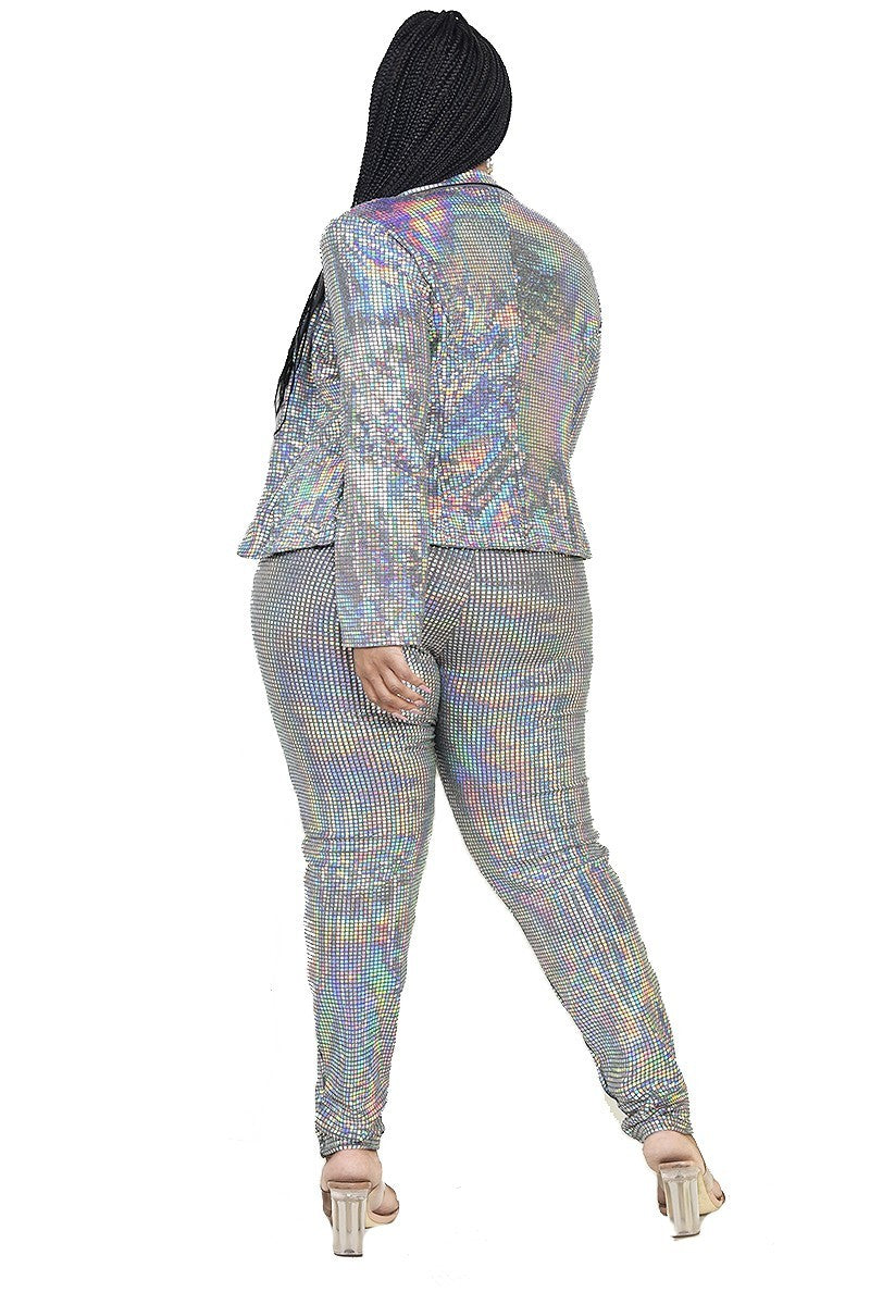 Plus Size Disco Metallic Sequins 2 Piece Jacket Set