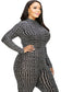 Plus Size Geo Pattern Glitter Printed Jumpsuit