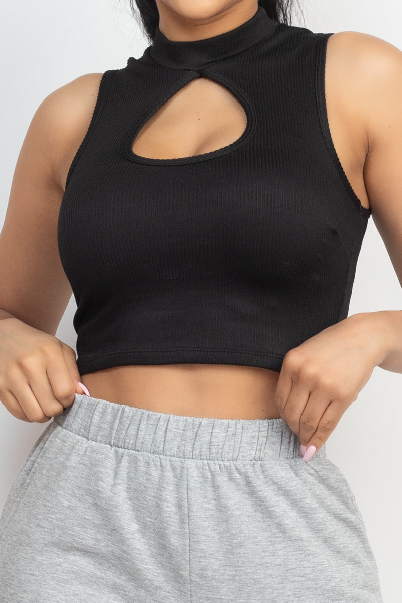 Mock Keyhole-front Crop Top