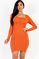 U-neck long sleeve ruched bodycon mini dress