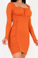 U-neck long sleeve ruched bodycon mini dress