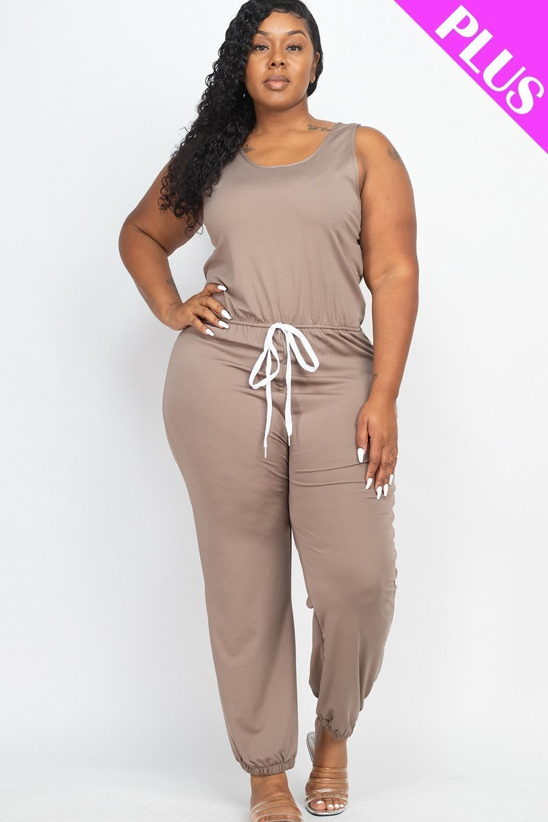 Plus Size Elasticized Waist Jogger Jumpsuit