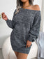 Heathered Boat Neck Lantern Sleeve Sweater Dress