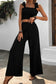 Tie Shoulder Smocked Crop Top and Wide Leg Pants Set