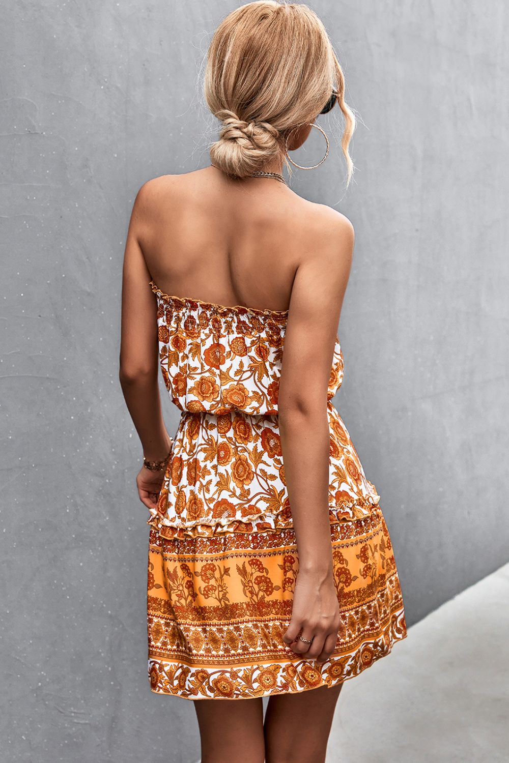 Bohemian Frill Trim Strapless Dress