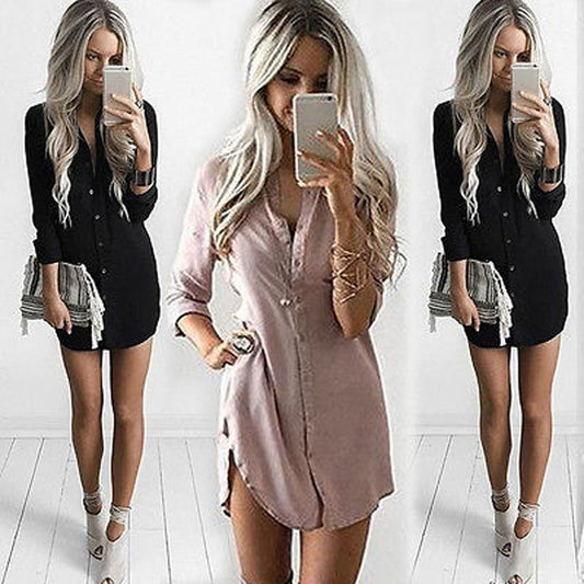 Dress Sexy Long Sleeve Casual Blouse Loose Chiffon V-Neck