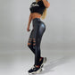 Faux Leather Pant Fashion Hole Skinny Bodycon Leggings High Waisted Zipper - runs small size up